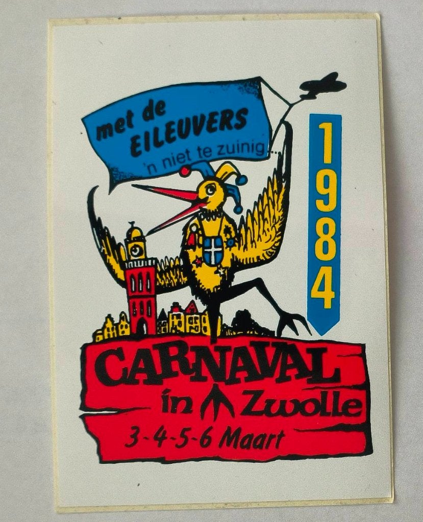Sticker Carnaval in Zwolle 1984 ( en de Eileuvers), Ophalen of Verzenden, Zo goed als nieuw, Bedrijf of Vereniging
