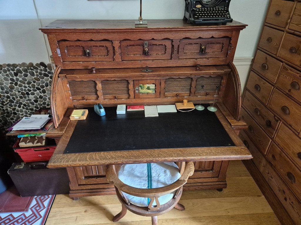 handgemaakt eikenhouten cilinderbureau, Ophalen, Hout, 138 cm, Antiek