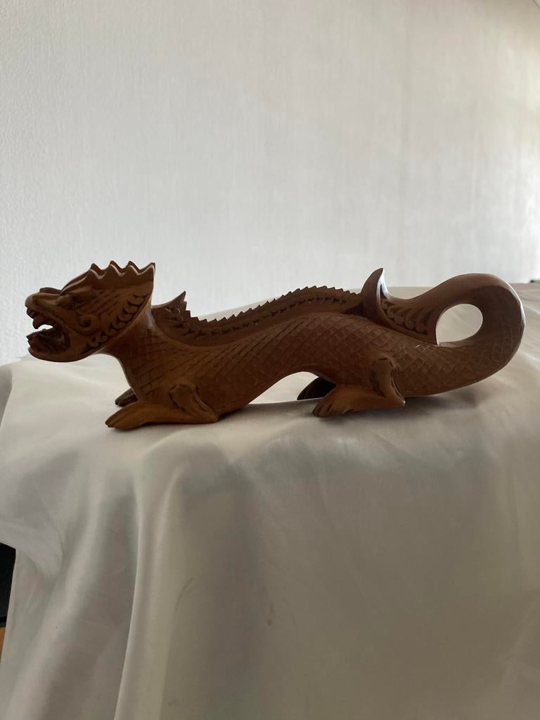 Houten draak, gedetailleerd snijwerk, Bali, 26cm, Antiek en Kunst, Kunst | Beelden en Houtsnijwerken, Overige onderwerpen, Houtsnijwerk
