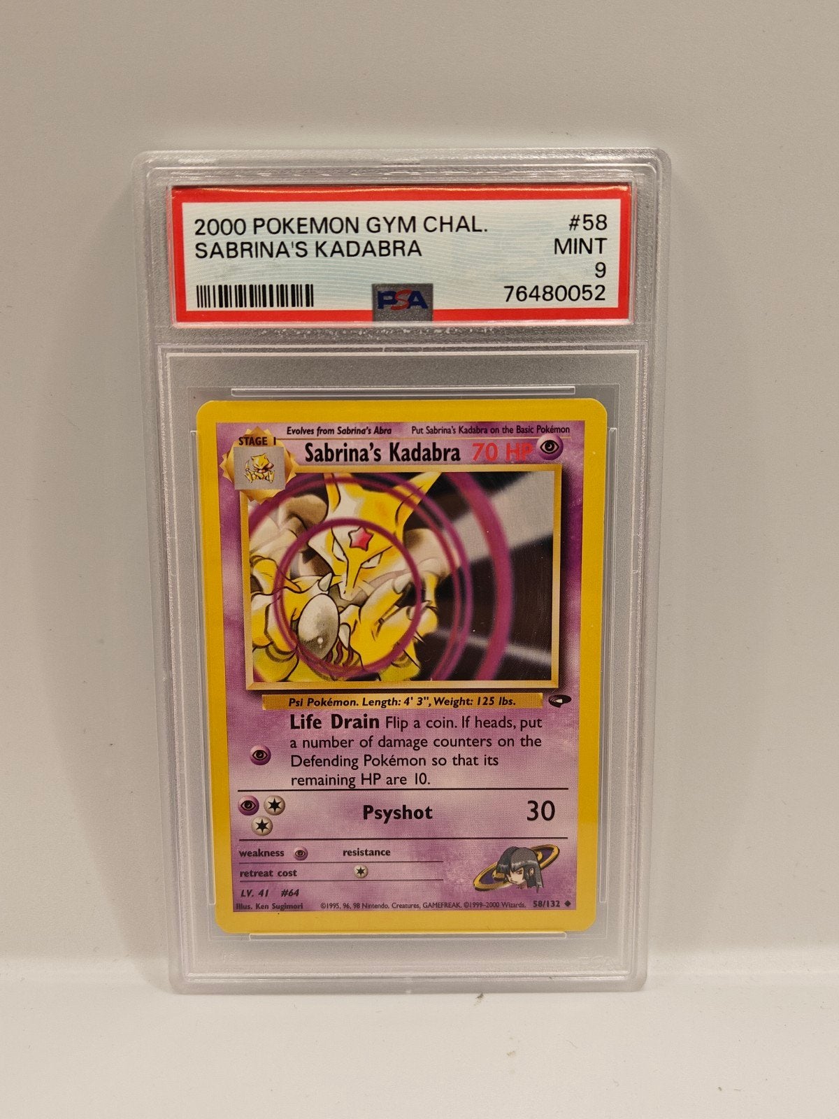 2000 pokemon gym chal. Sabrina's Kadabra PSA 9, Ophalen of Verzenden, Zo goed als nieuw