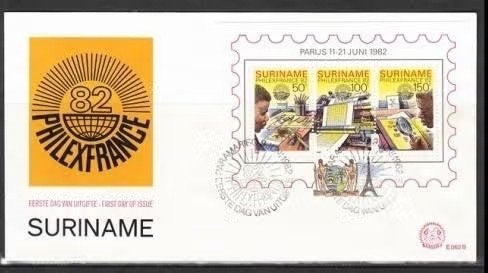 Suriname 1982 FDC E62b Postzegeltentoonstelling Philexfrance, Postzegels en Munten, Ophalen of Verzenden, Postfris