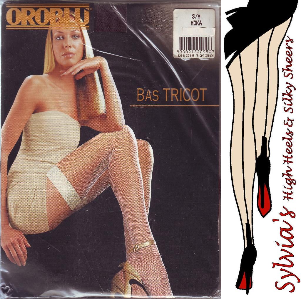 Oroblù Bas Tricot fishnet holdups maat S/M, Stay-up kousen, Bruin, Verzenden, Maat 35 t/m 38