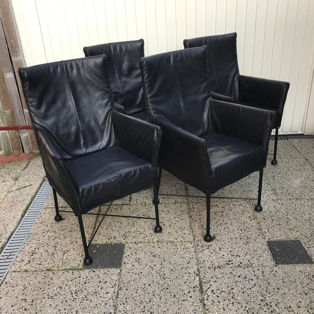 4  Montis Chaplin design stoelen modern zwart leer, Zwart, Leer, Ophalen of Verzenden, Nvt
