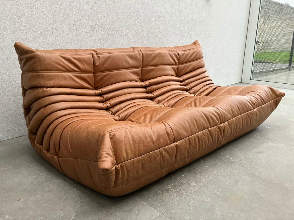 Vintage Cognac lederen 3zit Nog als nieuw!, Huis en Inrichting, Zitzakken, Ophalen of Verzenden, Zo goed als nieuw