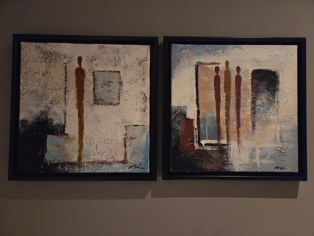 Schilderijen, 2 stuks, 45x45 cm, zwart, Ophalen of Verzenden