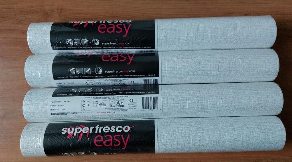 4 rollen SuperFresco behang, Ophalen of Verzenden, 10 tot 25 m², Wit, Modern, Effen