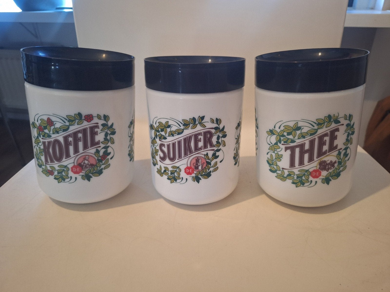Vintage DE KOFFIE, SUIKER, THEE voorraadpotten set, Ophalen of Verzenden