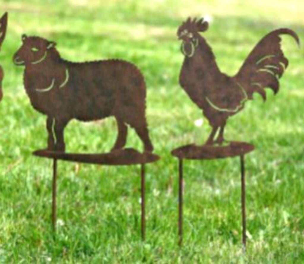 Tuinsteker, tuinprikker, Silhouet Schaap, Haan, bruin, Tuin en Terras, Tuinbeelden, Ophalen of Verzenden, Nieuw, Metaal, Dierenbeeld