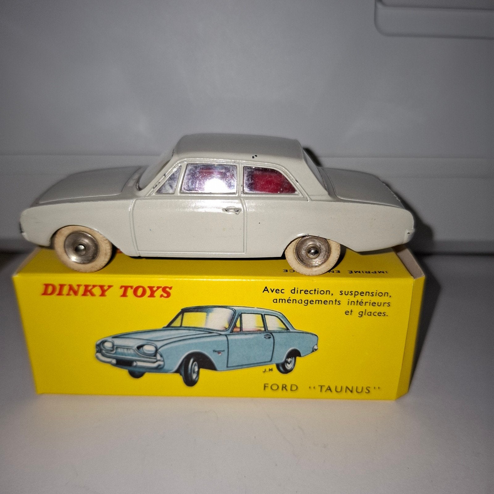 Dinky Toys Ford Taunus Meccano Frankrijk + repro doos, Hobby en Vrije tijd, Ophalen of Verzenden, Zo goed als nieuw, Auto