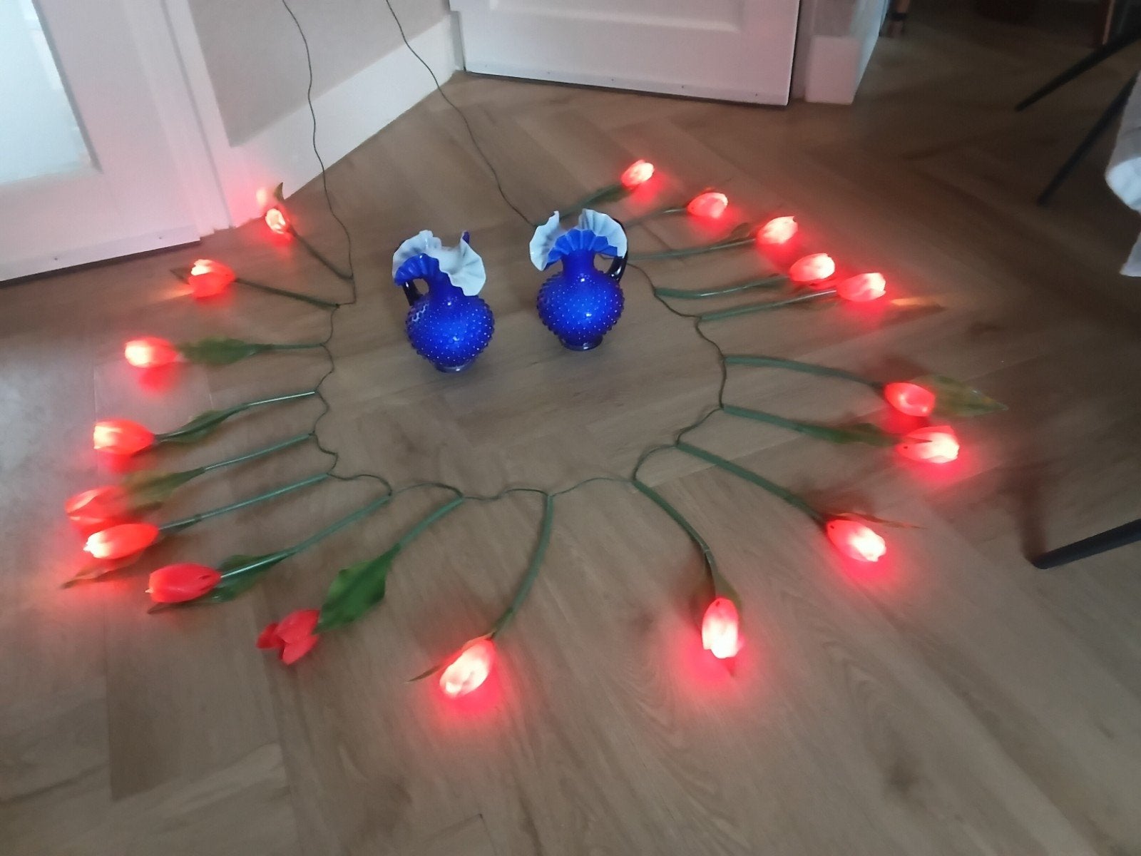 Set van 2 Kobaltblauwe Hobnail Melkglazen Vazen, Ophalen of Verzenden