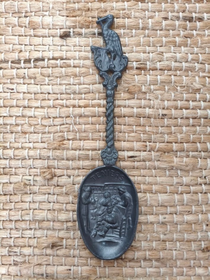 Teniers tinnen lepel met pelikaan, Ophalen of Verzenden