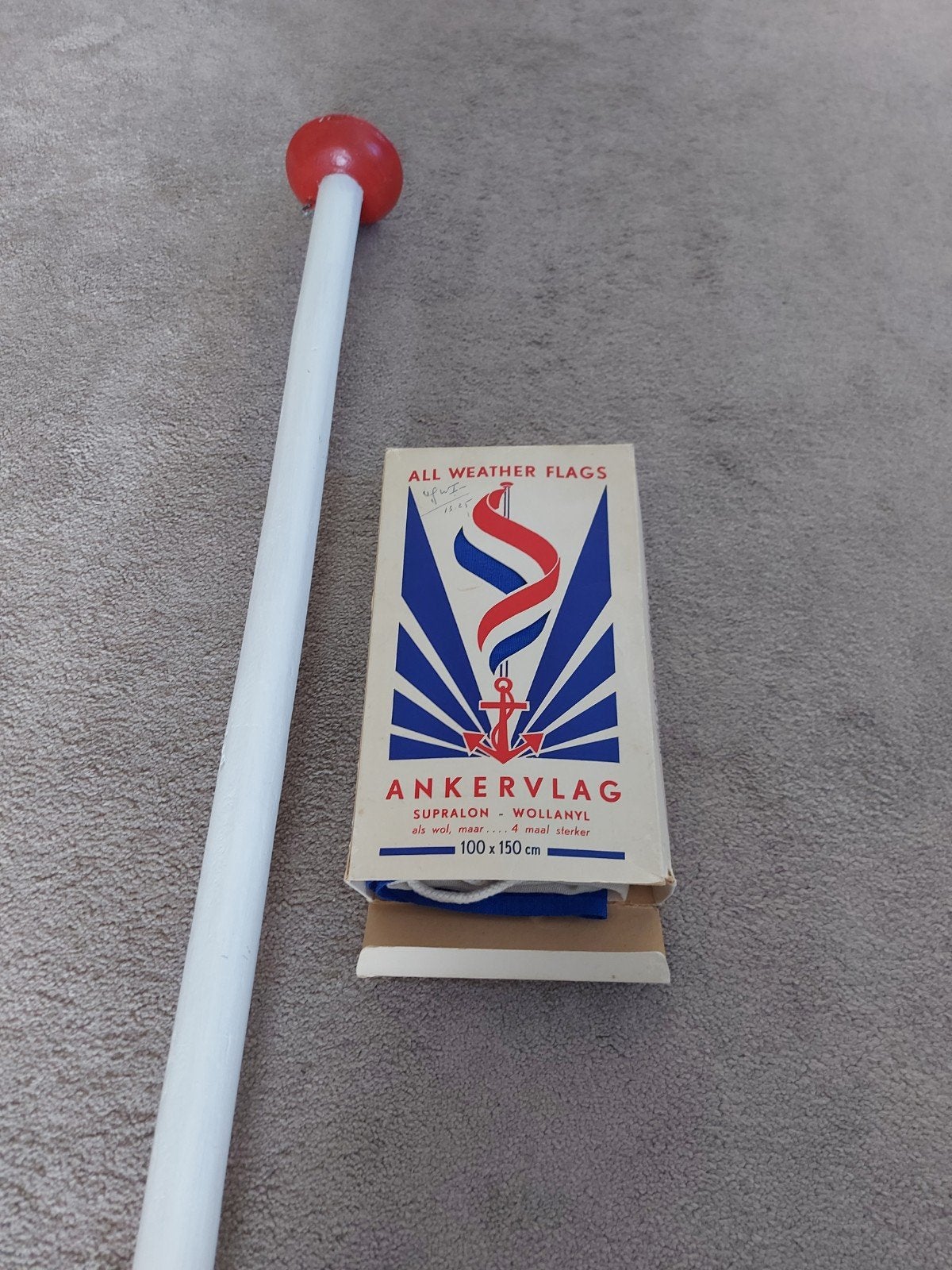 Vintage Ankervlag - 4 x sterker + Vlaggenstok + orginel doos, Ophalen