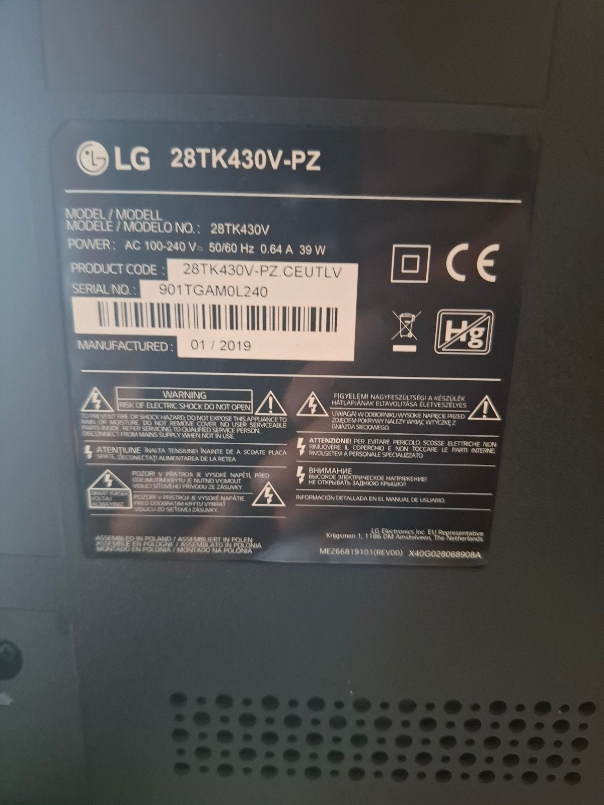 LG 28TK430V-PZ HD Ready LED TV - 28 inch, Audio, Tv en Foto, Televisies, Ophalen, 50 Hz, HD Ready (720p), LG