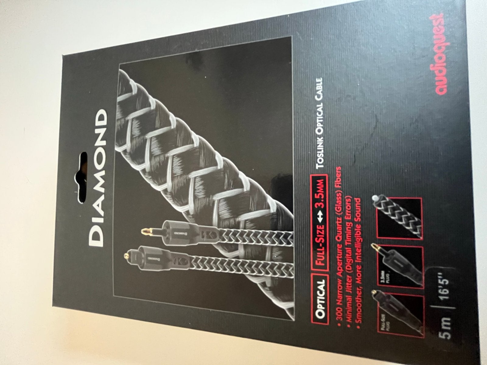Audioquest Diamond Toslink Optische Kabel 5m, Audio, Tv en Foto, Ophalen of Verzenden, Nieuw, 5 tot 10 meter, Optische kabel