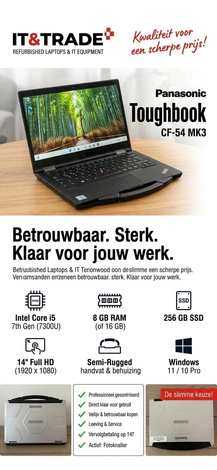 Panasonic Toughbook CF-54 MK3 | i5-7300U | 8GB | 256GB SSD, 256 GB, 2 tot 3 Ghz, Qwerty, 8 GB