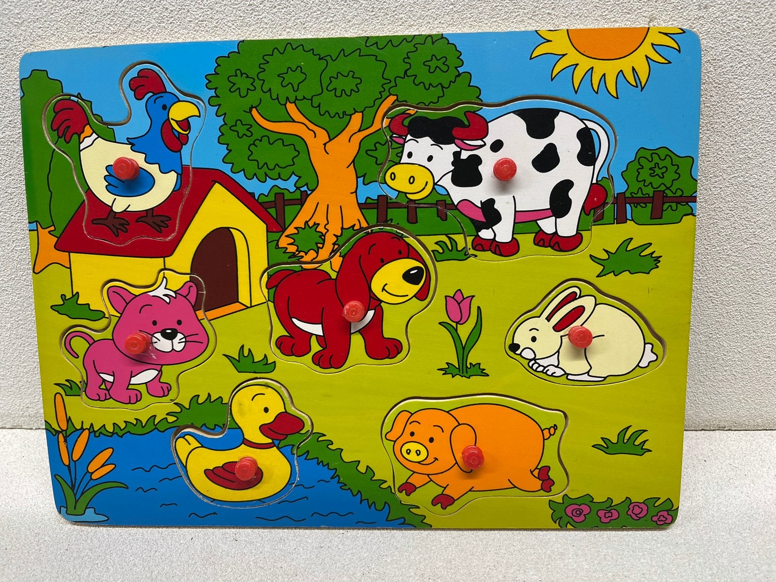 Houten Noppenspel Boerderijdieren - Educatief Speelgoed, 2 tot 4 jaar, Gebruikt, Verzenden, Van hout
