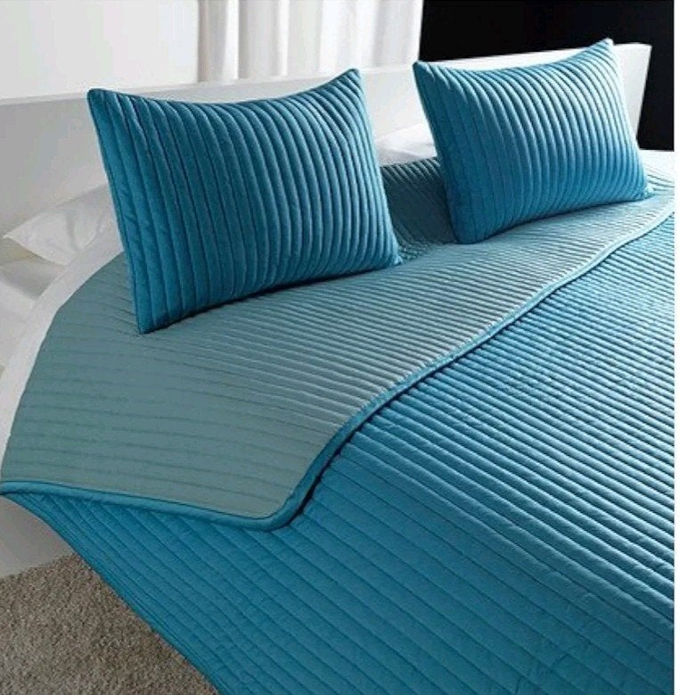 IKEA KARIT sprei/dekbed en kussenhoezen, turquoise, Gebruikt, Blauw, Tweepersoons, Ophalen of Verzenden