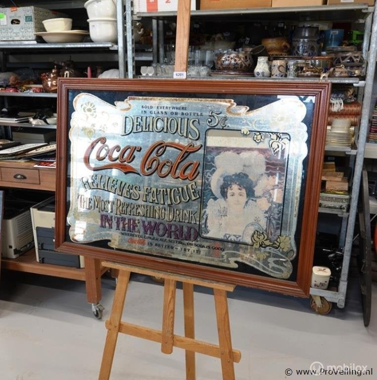 Online Veiling: Grote vintage Coca-Cola reclamespiegel in..., Gebruikt