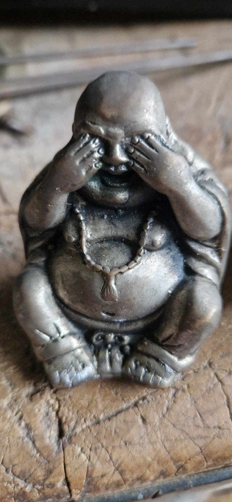 3 Vintage Messing Boeddha's Hotei-beeldjes (brocante), Ophalen of Verzenden, Gebruikt, Metaal, Overige kleuren