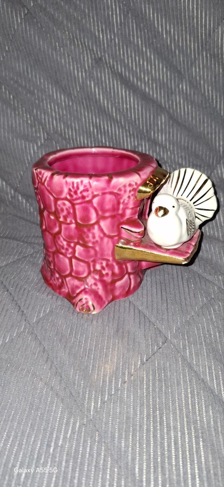 Vintage vallauris vogelpot roze boomstam bloempot, Rond, Ophalen of Verzenden, Aardewerk, Minder dan 40 cm