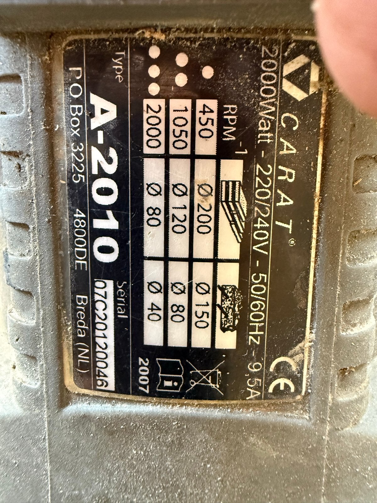 Gevraagd Handvat voor Carat diamantboormachine A-2010, Ophalen of Verzenden, Gebruikt, 600 watt of meer, Overige typen