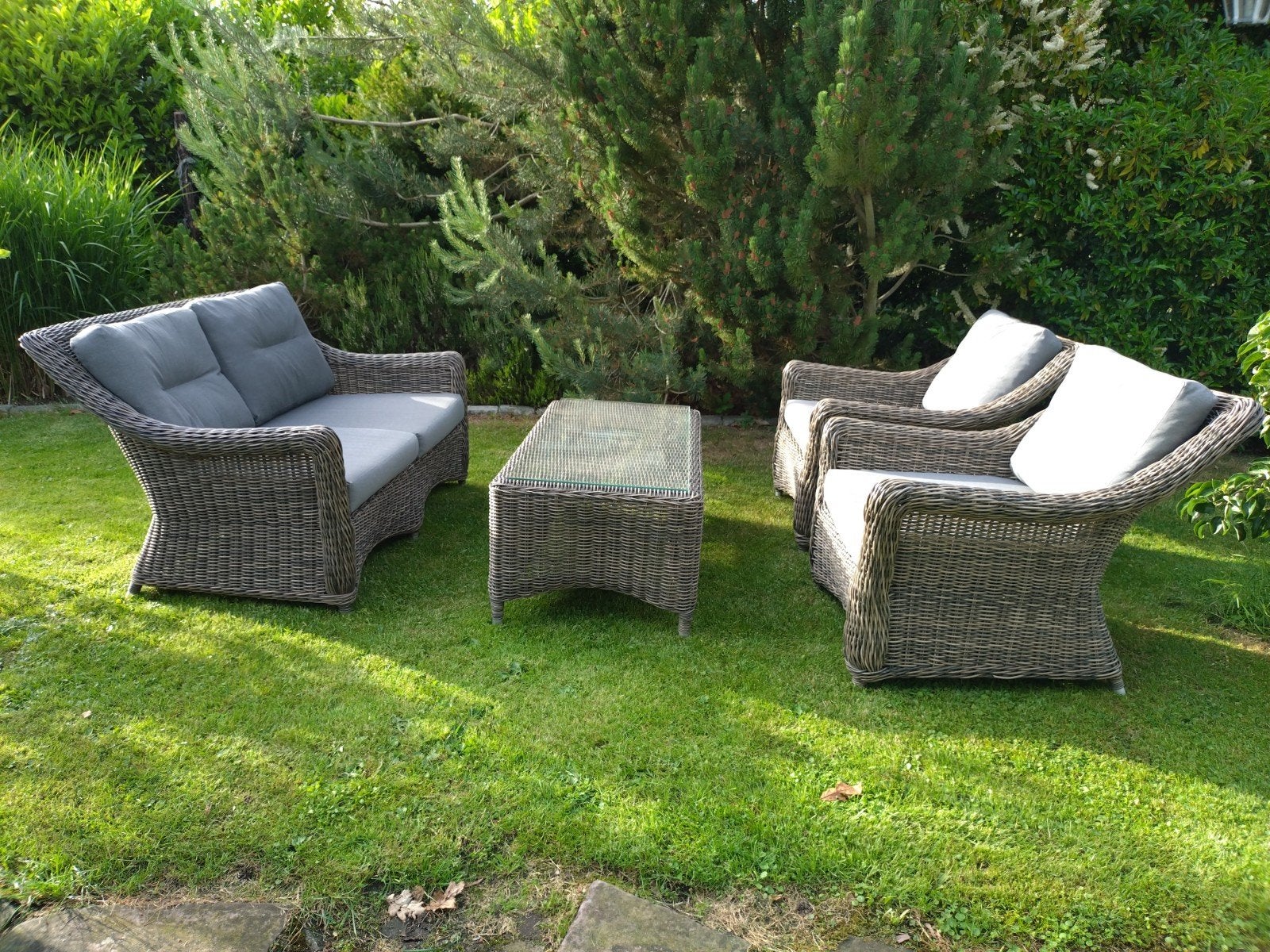Mooie landelijke loungeset met zgan outdoor kussens, Gebruikt, Ophalen of Verzenden, Loungeset, Wicker