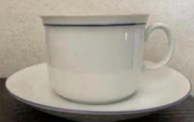 4 Kop en schotels, wit blauw randje; Mitterteich, Bavaria, Ophalen of Verzenden, Zo goed als nieuw, Overige stijlen, Kop(pen) en/of Schotel(s)