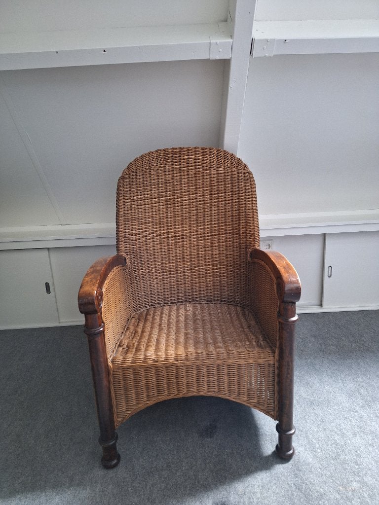 Rotan fauteuil met hoge rugleuning, Ophalen, Minder dan 75 cm, Hout, Zo goed als nieuw