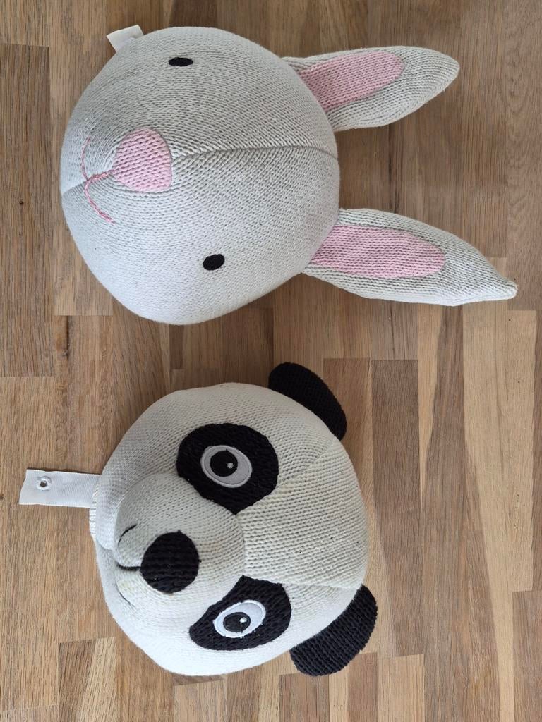 Schattige dierenhoofden voor aan muur: konijn en panda, Kinderen en Baby's, Speelgoed | Knuffels en Pluche, Grijs, Konijn, Ophalen of Verzenden
