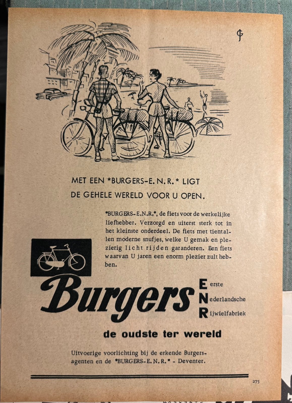 Advertentie Burgers ENR fietsen Deventer, Verzenden, 1940 tot 1960, Nederland, Knipsel(s)