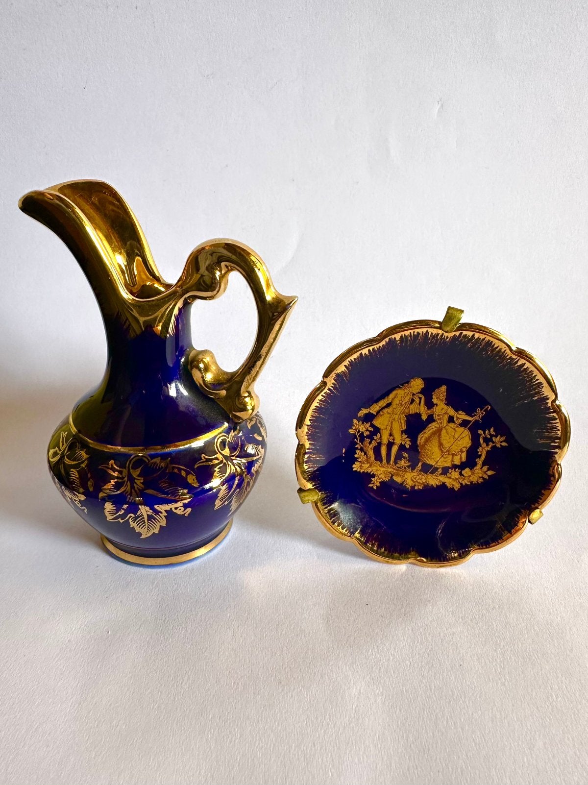 Vintage miniatuur set Limoges porselein – Kobaltblauw & Goud, Verzenden