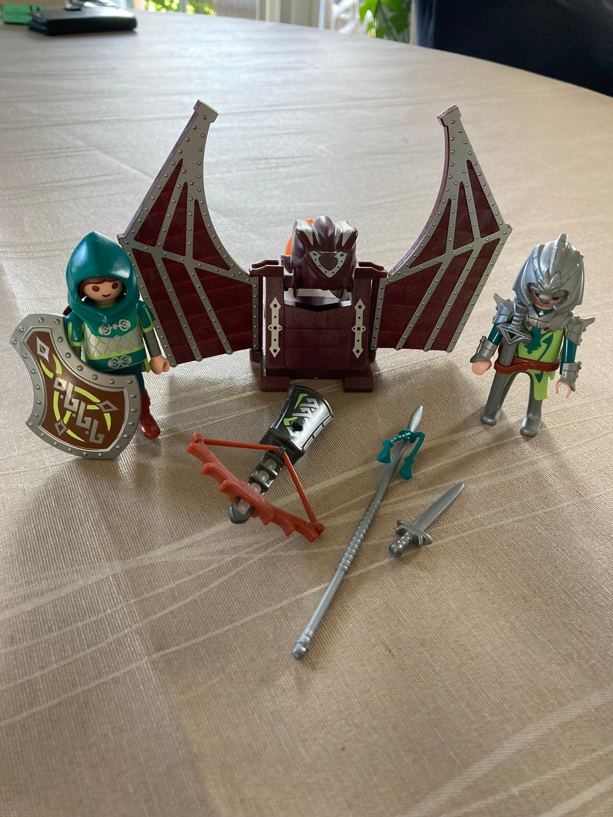 Playmobil groene drakenridders met katapult, Kinderen en Baby's, Ophalen of Verzenden, Zo goed als nieuw