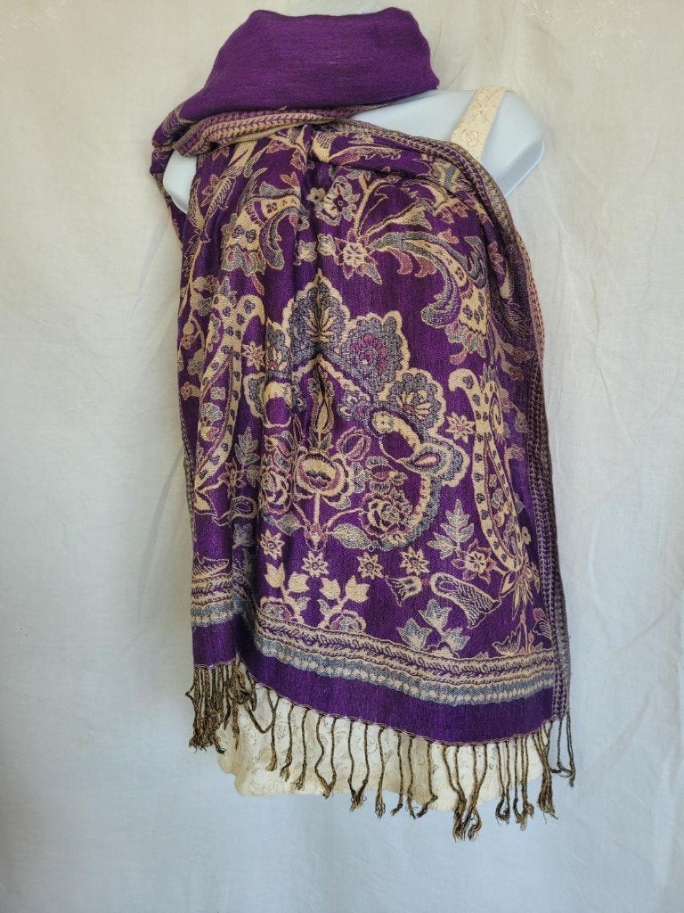 Mooie grote paars-beige sjaal 70x190, Maat 38/40 (M), ., Ophalen of Verzenden, Zo goed als nieuw