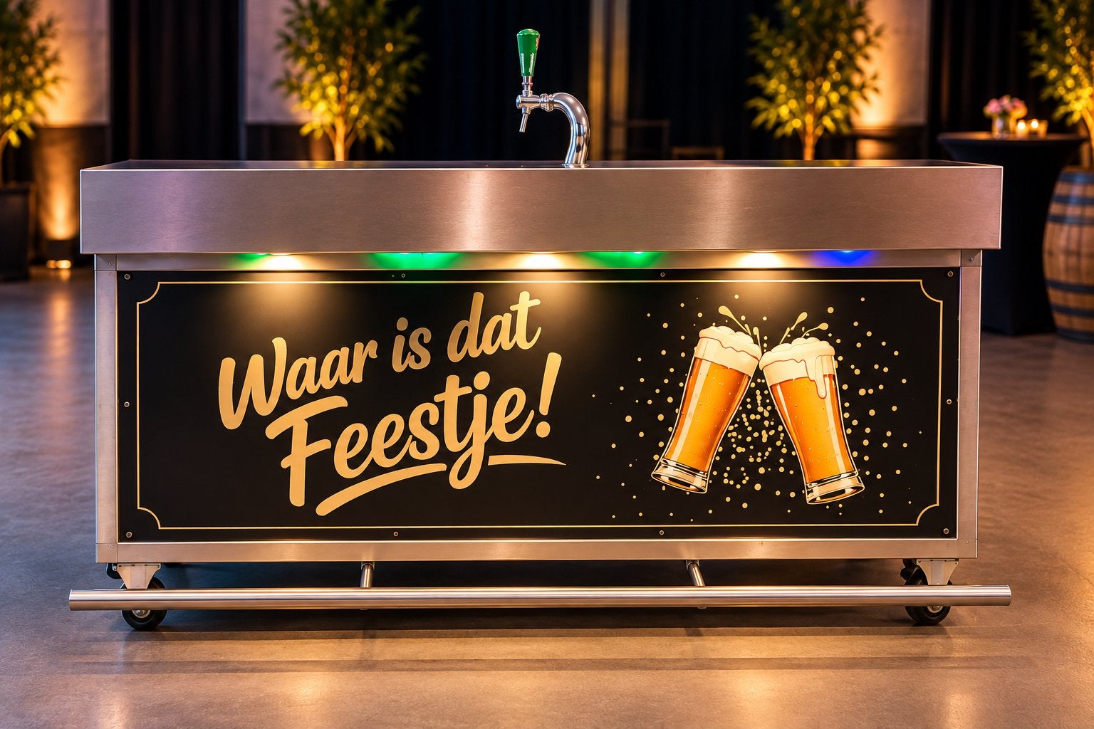 RVS bar / biertap te huur – met koeler, koolzuur & glazen, Ophalen, Zo goed als nieuw, Overige