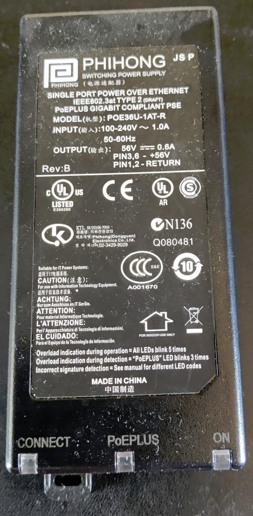 Single port Power Over Ethernet Adapter 56V / 0,6A |18-5, Ophalen of Verzenden, Gebruikt
