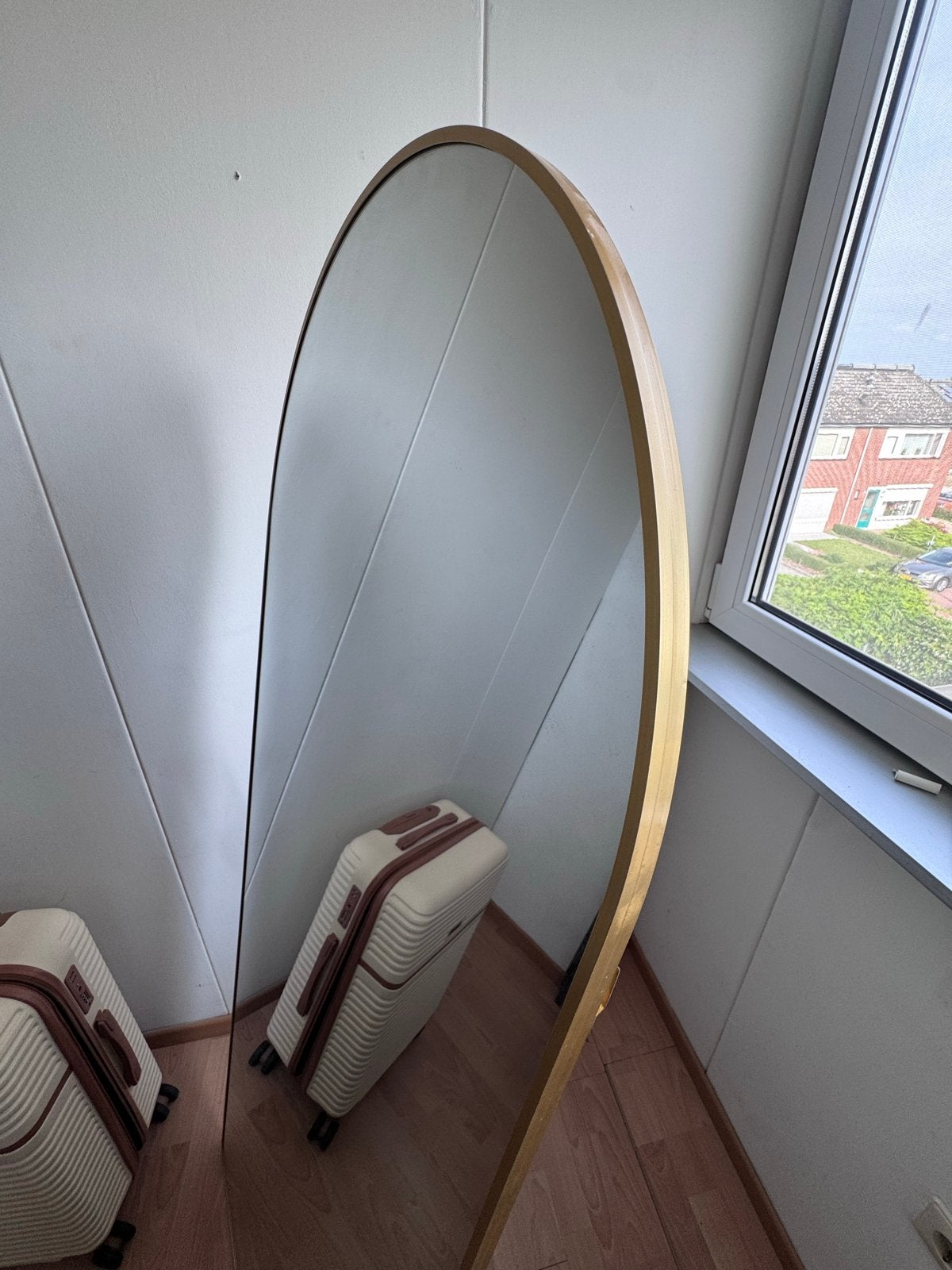 Elegante Boogspiegel met Goudkleurige Rand, Huis en Inrichting, Ophalen, Zo goed als nieuw, 50 tot 75 cm, 150 tot 200 cm