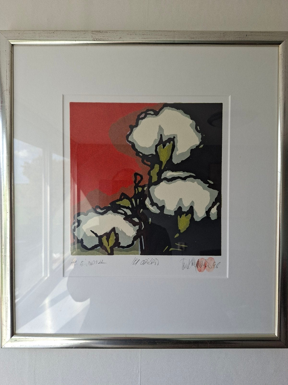 Fon Klement zeefdruk/boardprint  "anjers" uniek exemplaar, Gesigneerd, Ophalen, Dieren en Natuur, Zeefdruk