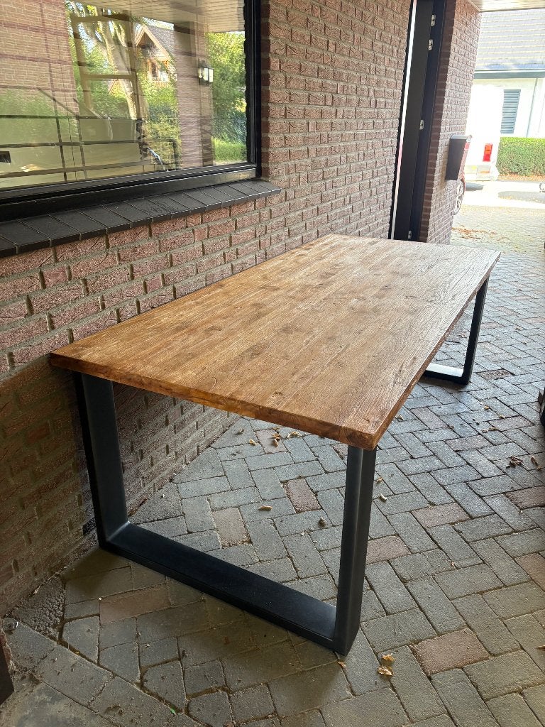 Robuuste teak houten eettafel, Ophalen, Gebruikt, Teakhout, 200 cm of meer