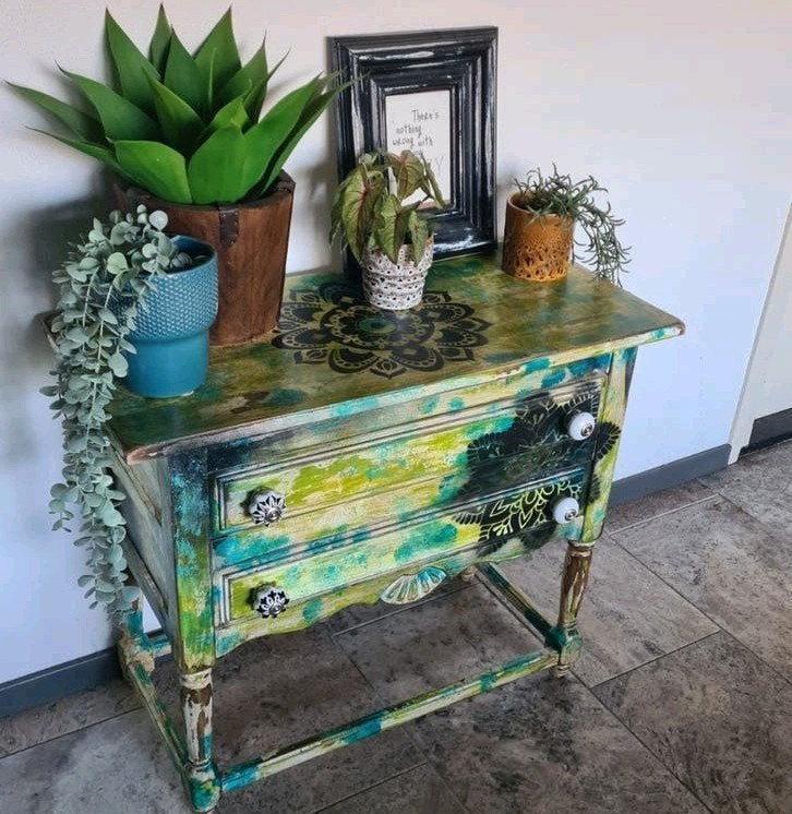 Spaans ladenkastje vintage boho stijl zwart groen, Ophalen, 50 tot 100 cm, Zo goed als nieuw, 3 of 4 laden