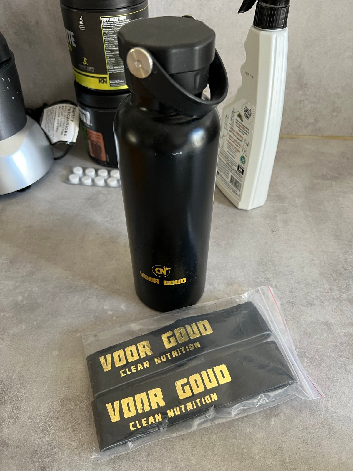 Clean Nutrition Voor Goud Weerstandsbanden & Bidon, Ophalen, Gebruikt, Benen, Weerstandband