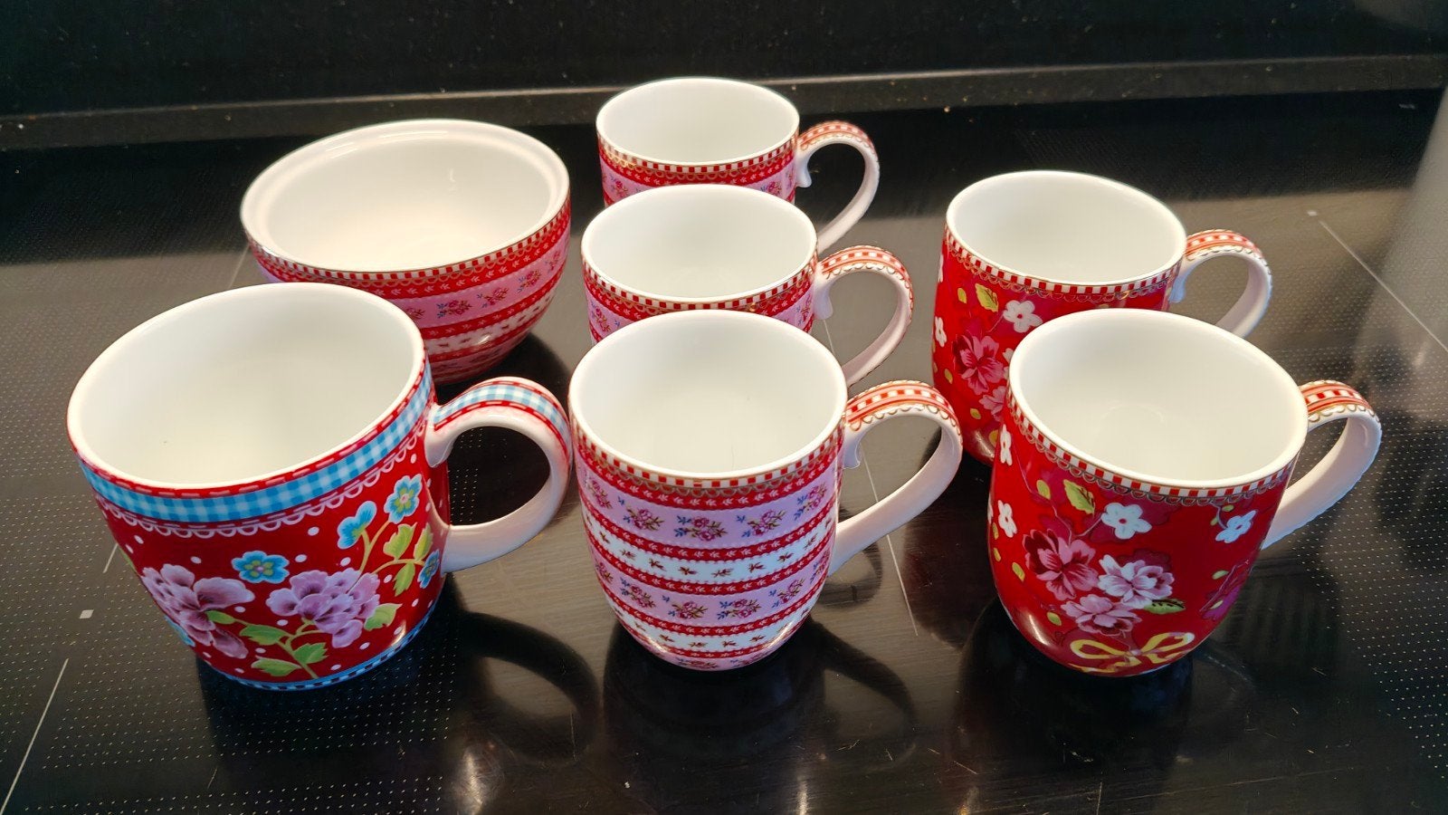 Pip Studio mokken en bakje - Rood met bloemen en stippen, Ophalen, Gebruikt, Pip Studio, Mok