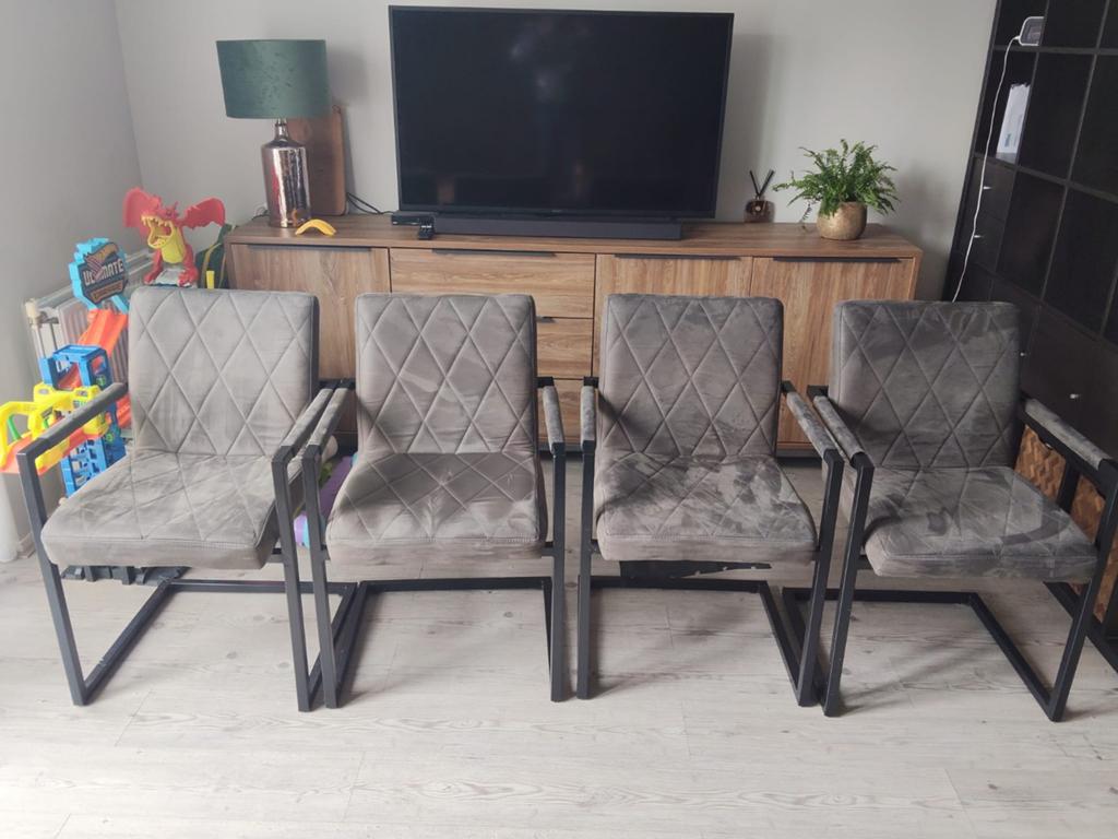 4 eetkamerstoelen  (industrieel), Huis en Inrichting, Stoelen, Ophalen, Gebruikt, Bruin, Vier