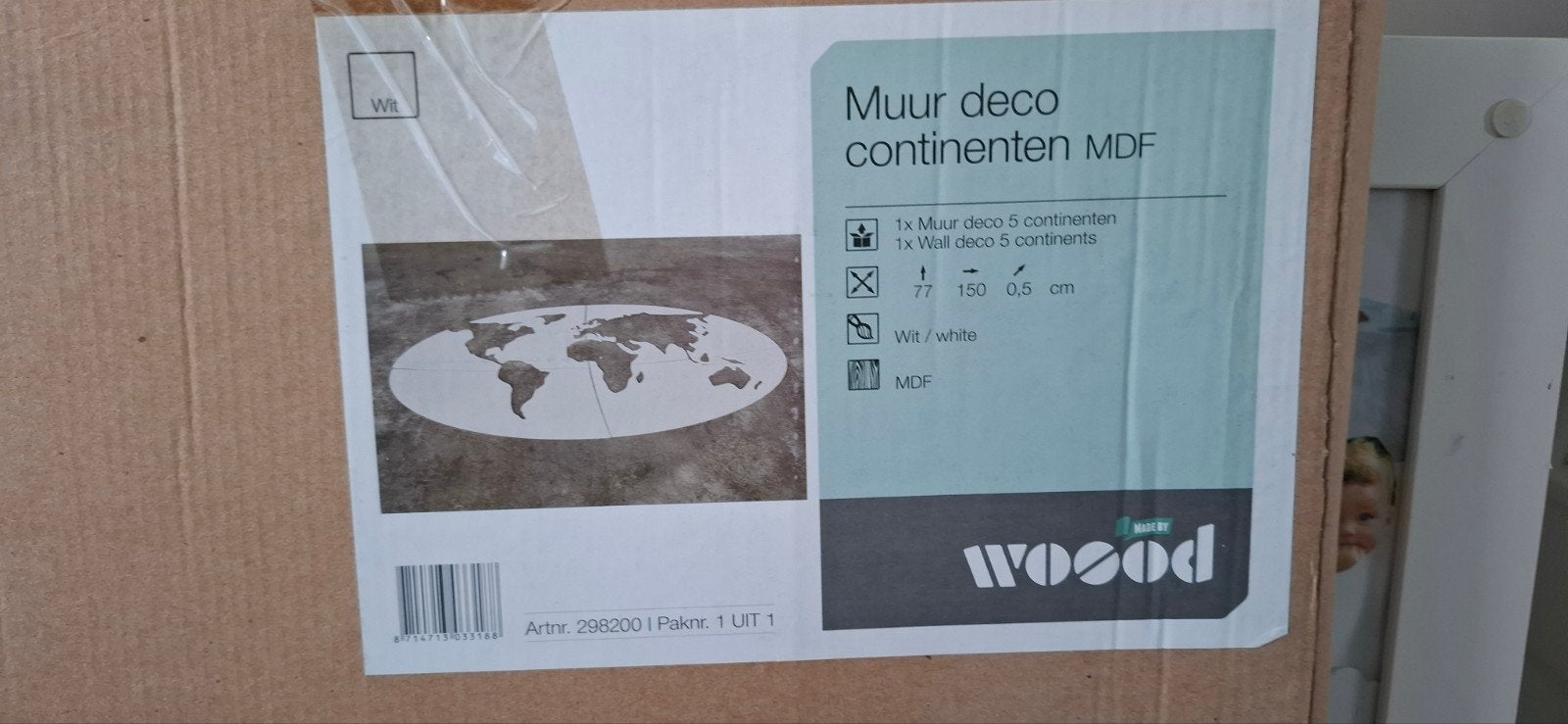 Muurdecoratie Wereldkaart Wit MDF - 150x77 cm, Hout, Nieuw, Ophalen of Verzenden, Wandbord of Wandpaneel