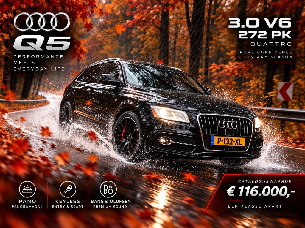 Audi Q5 3.0 TFSI V6 Quatro Pro-line S Pano,Keyless, B&O, LED, Auto's, Automaat, Zwart, Q5, Leder