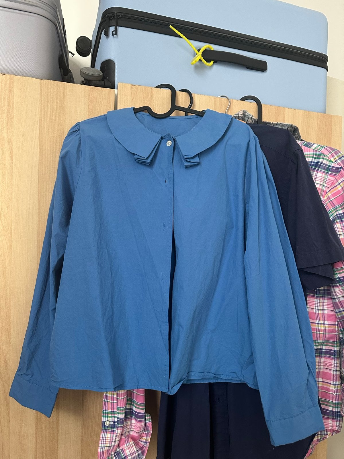 Blauwe katoenen blouse met Peter Pan kraag, Ophalen of Verzenden, Zo goed als nieuw, Maat 38/40 (M), Blauw