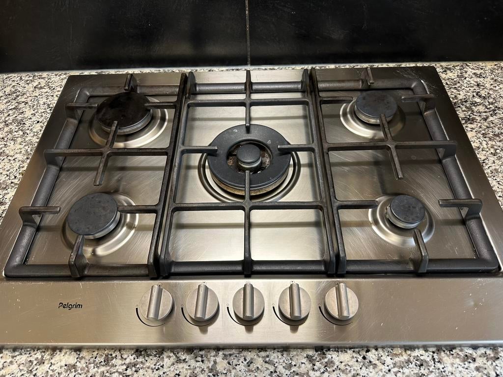 Pelgrim kookplaat 5 pits met wokgedeelte, Witgoed en Apparatuur, Ophalen, Zo goed als nieuw, Inbouw, Gas