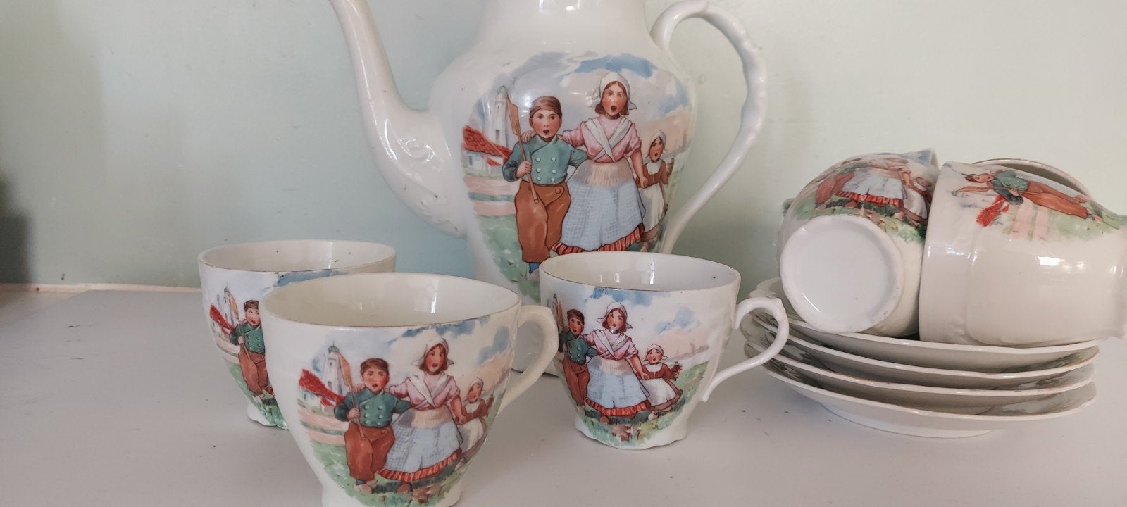 Vintage koffieservies met Hollandse tafereel - 4 persoons, Ophalen of Verzenden