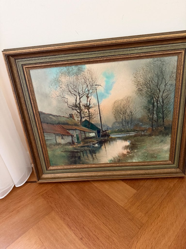 Schilderij landschap. Lambertus de Jong 1919-2005, Paneel, Ophalen of Verzenden, Gesigneerd, Landschap