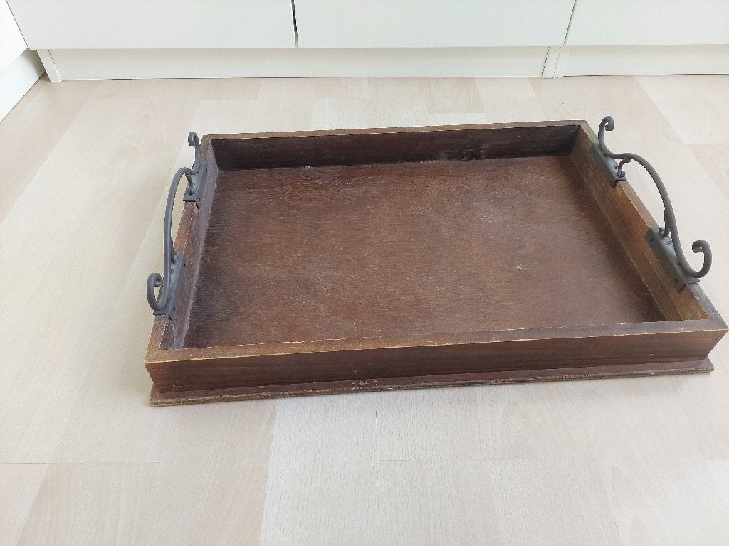 dienblad teak noten vintage, Met handvatten, Ophalen of Verzenden, Zo goed als nieuw, Dienblad