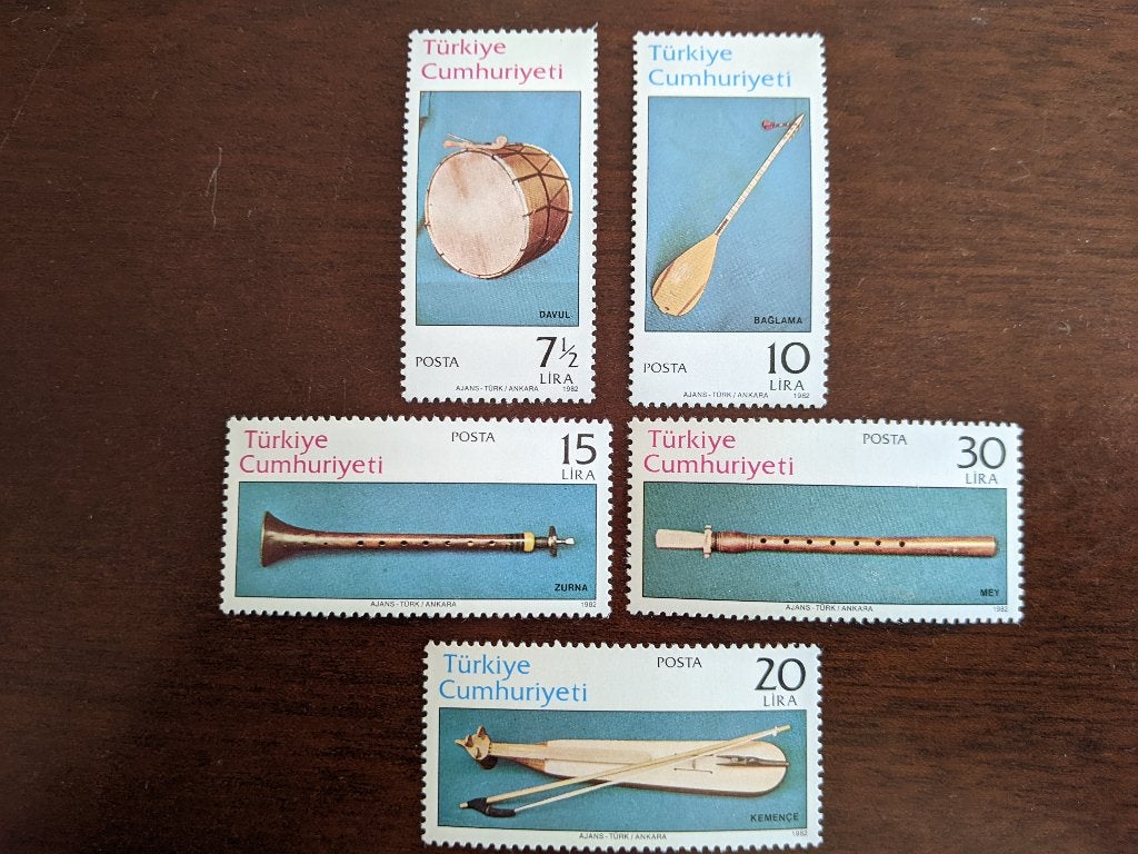 TURKIJE 1982; serie MUZIEKINSTRUMENTEN, Verzenden, Postfris, Overige thema's